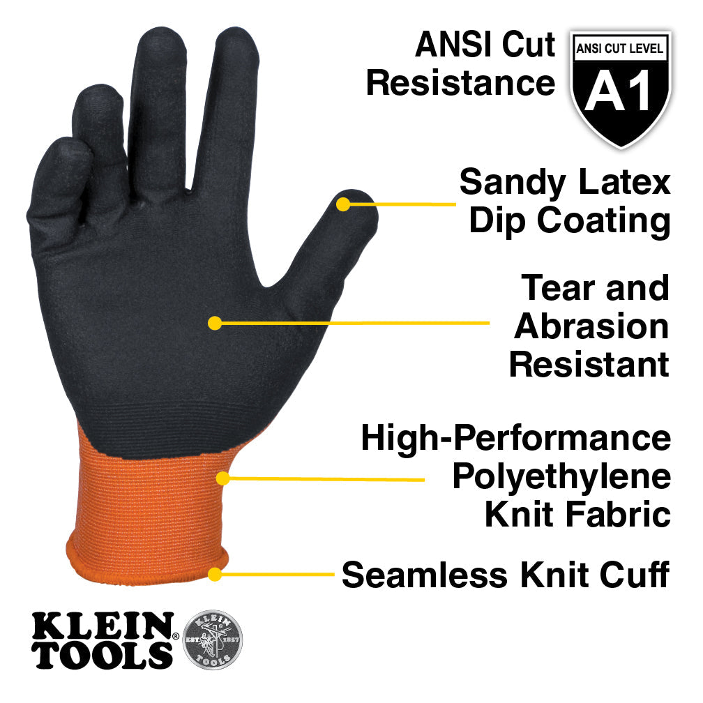 Klein Tools 60837 Winter Knit Dipped Gloves, Cut Level A1, Touchscreen, X-Large - Edmondson Supply