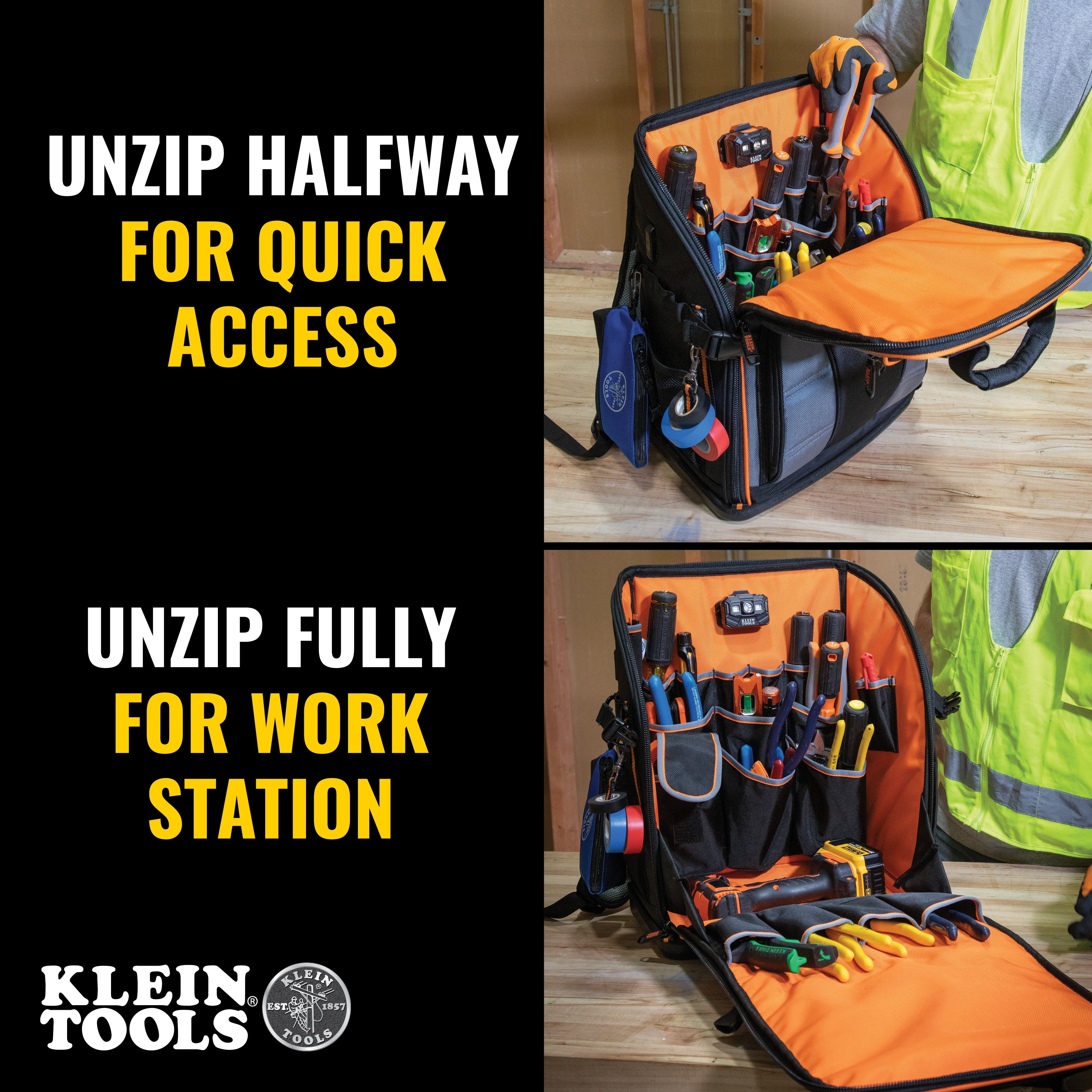 Klein Tools 62482 Tradesman Pro™ Tool Station Tool Bag Backpack, 27 Pockets - Edmondson Supply