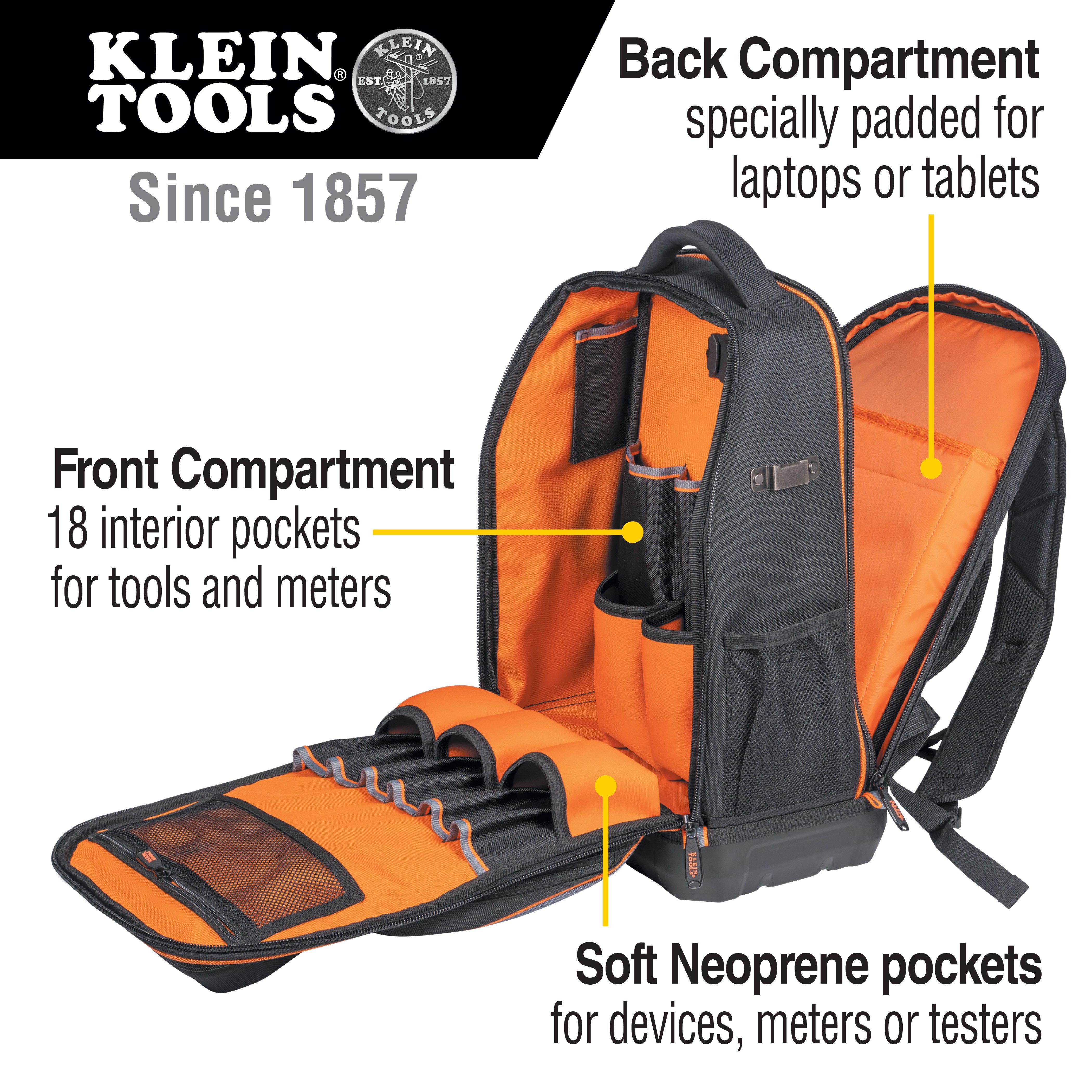 Klein Tools 62805BPTECH Tradesman Pro™ XL Tech Tool Bag Backpack, 28 Pockets - Edmondson Supply