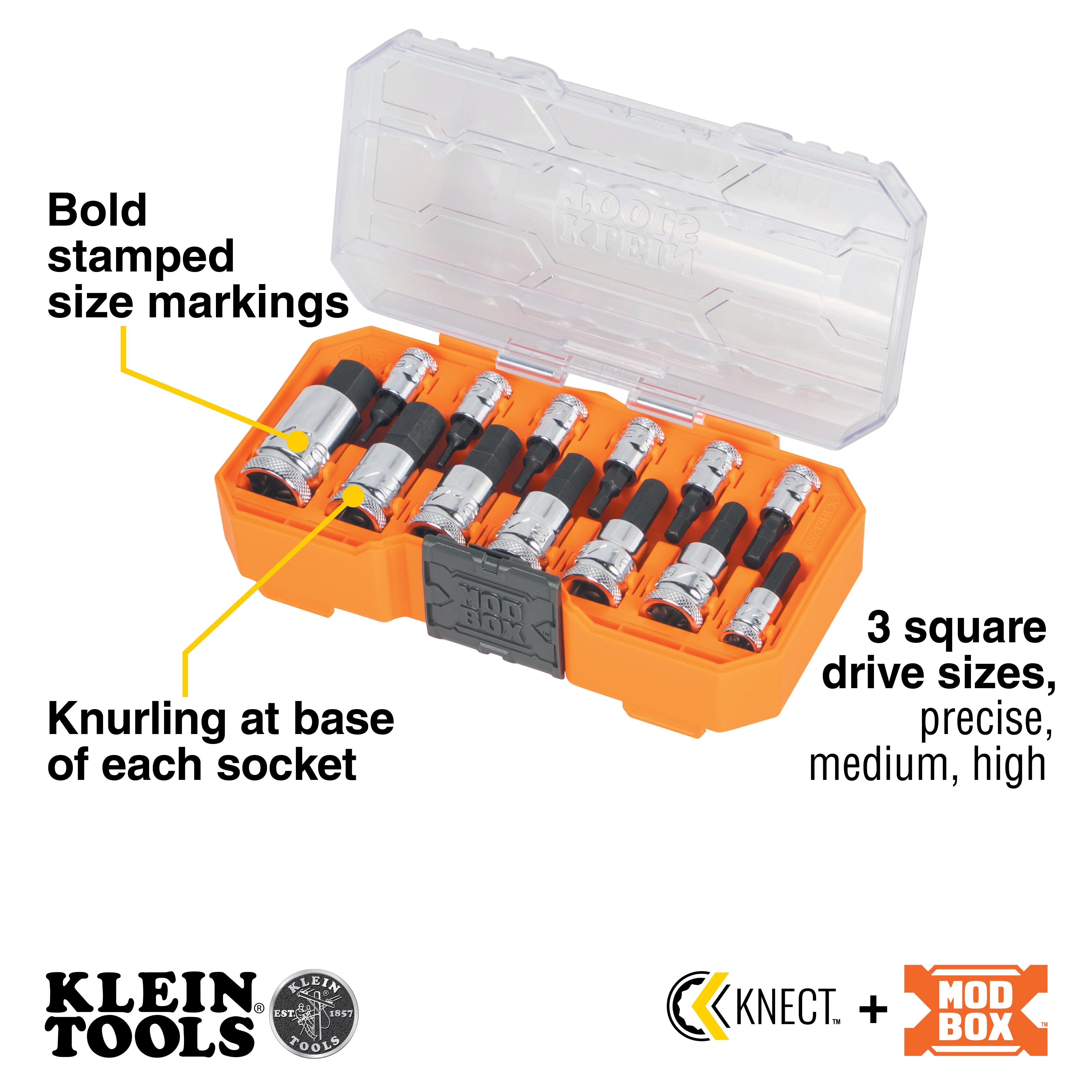 Klein Tools 65213HEX Knurled Hex Bit Socket Set, SAE, 13-Piece - Edmondson Supply