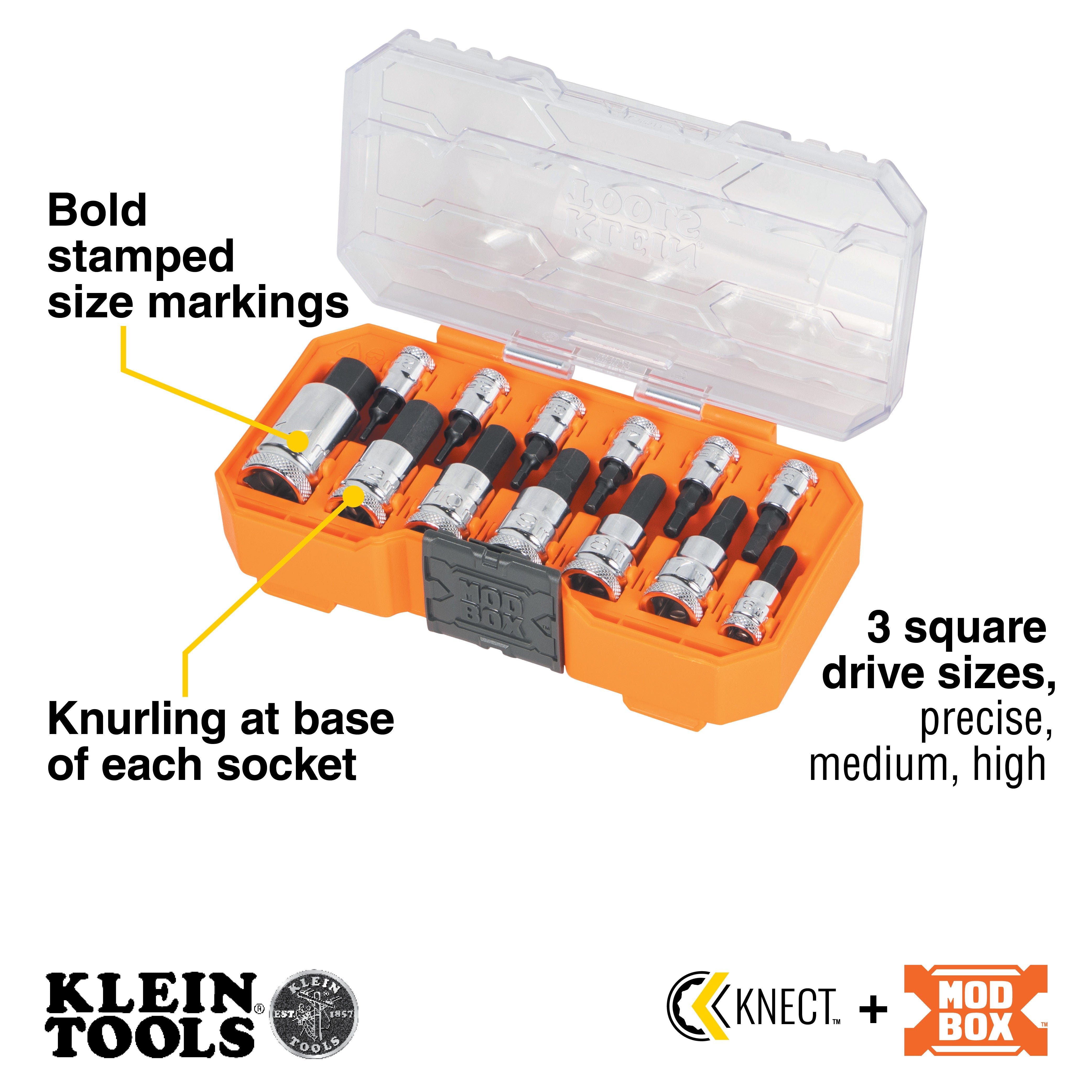 Klein Tools 65213HEXM Knurled Hex Bit Socket Set, Metric, 13-Piece - Edmondson Supply