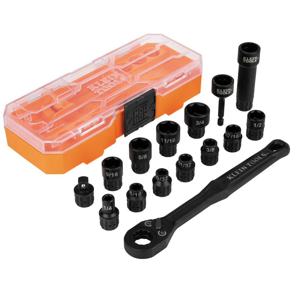 Klein Tools 65400 KNECT™ 3/8-Inch Drive Impact-Rated Pass Through Socket Set, 15-Piece - Edmondson Supply