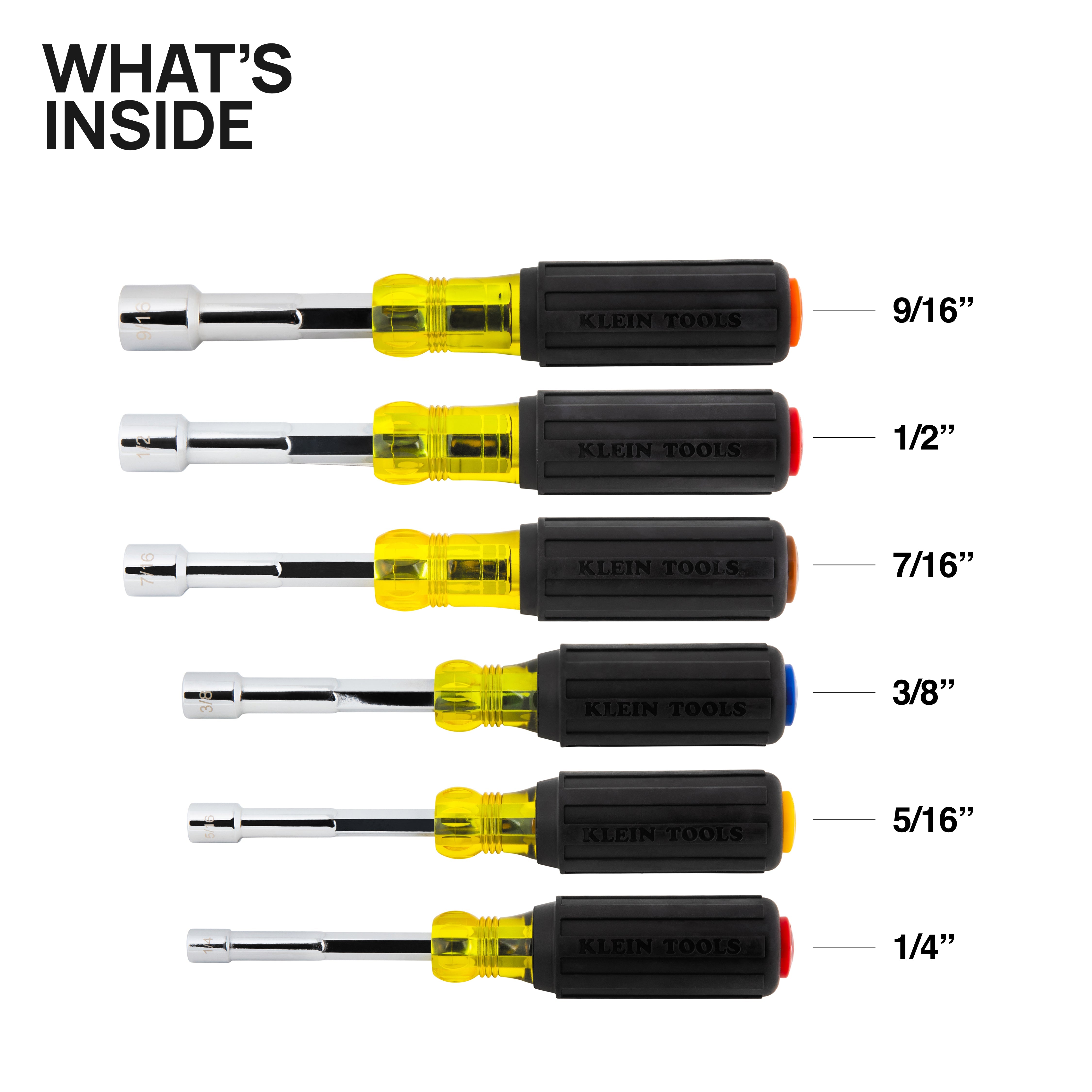 Klein Tools 65456MAG Color-Coded Magnetic Hollow-Shaft Heavy-Duty Nut Driver Set, 6-Piece - Edmondson Supply