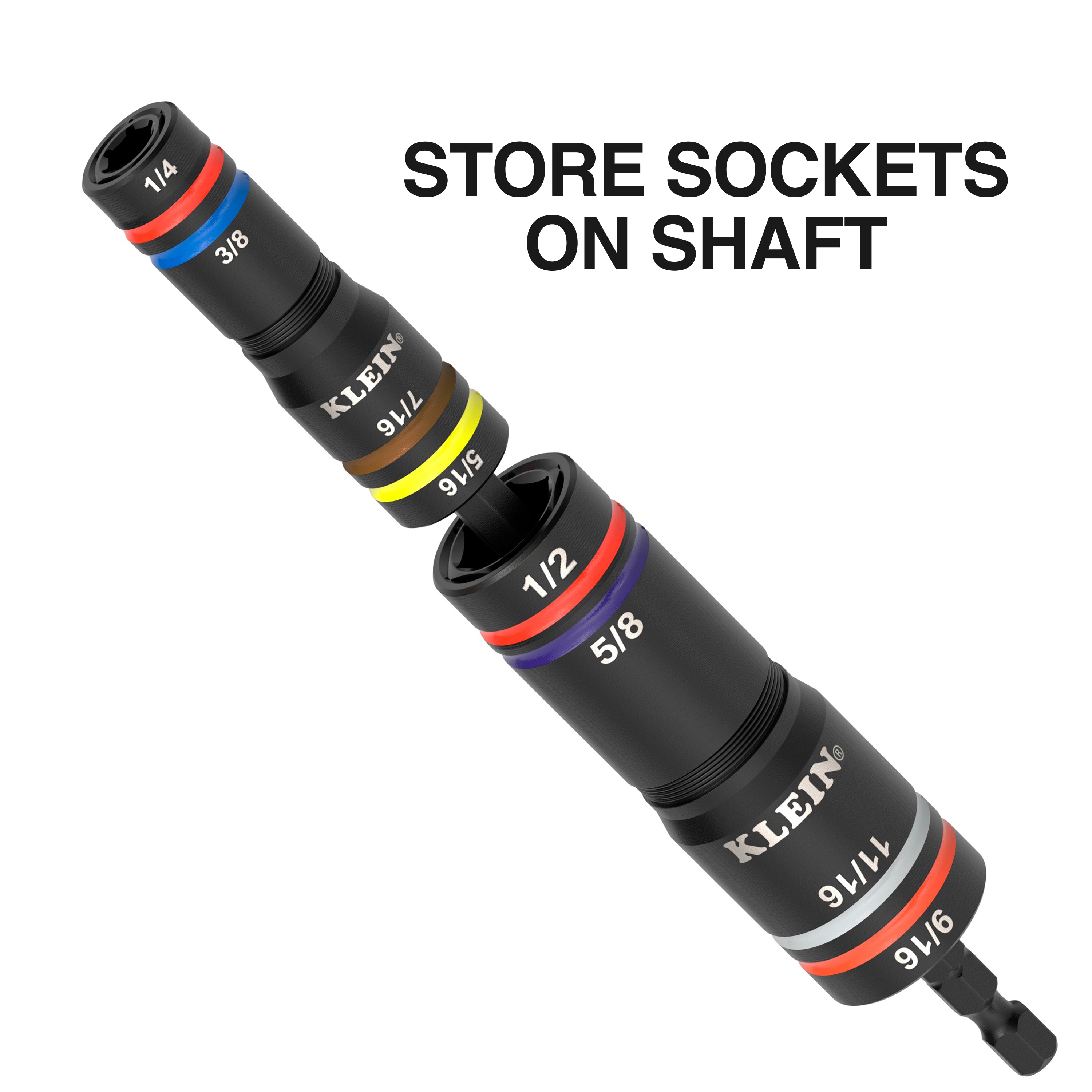 Klein Tools 654QS KNECT™ Quad-16 Heavy-Duty Impact Flip Sockets, SAE and Metric, 6-Piece - Edmondson Supply