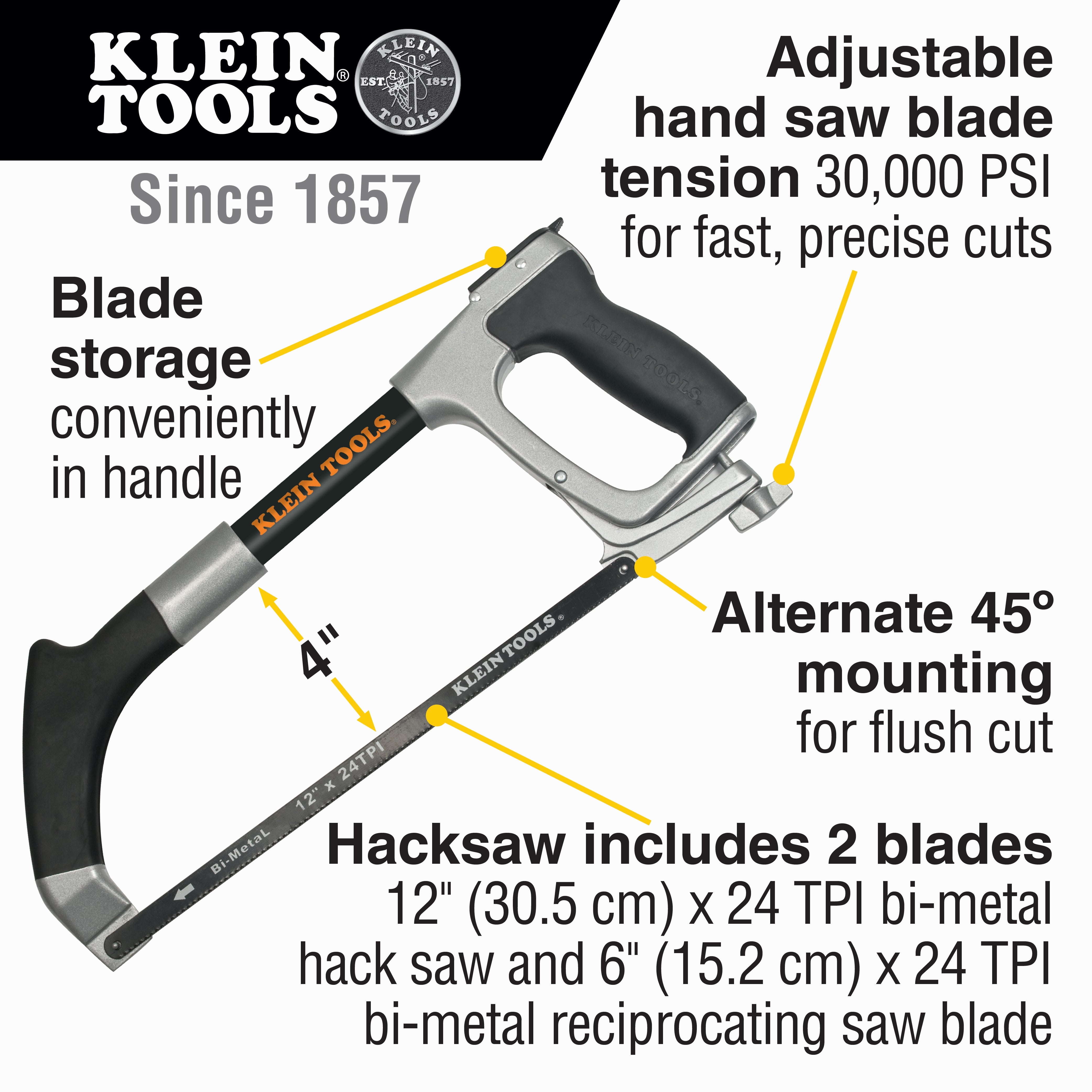 Klein Tools 702-12 12" High-Tension Hacksaw - Edmondson Supply