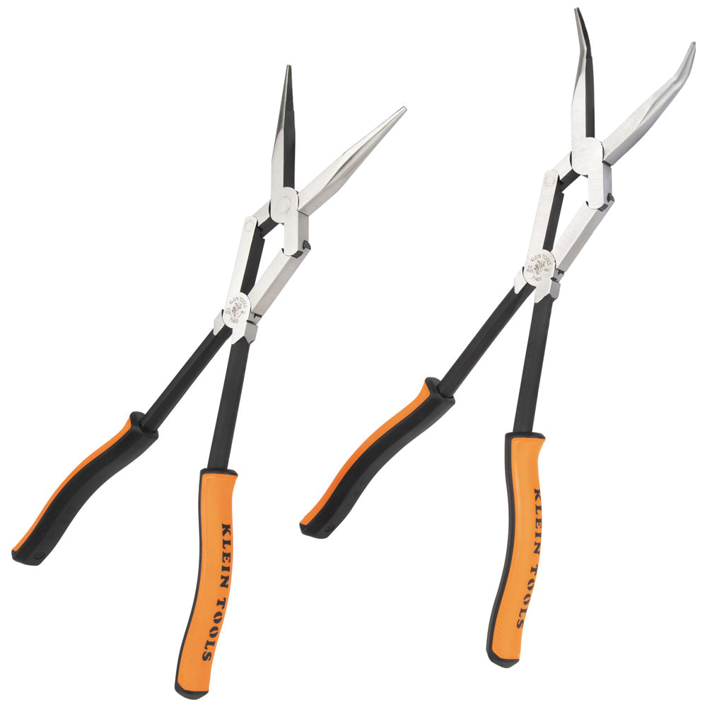 Klein Tools 71402 Long Reach Needle Nose and Bent Nose Pliers Set, 13-Inch, 2-Piece - Edmondson Supply
