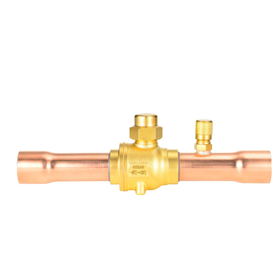 Copeland White-Rodgers 081065 1/4" ODF BVSS Series Refrigeration Ball Valve w/ Access Valve & Brass Locking Seal Cap - Edmondson Supply