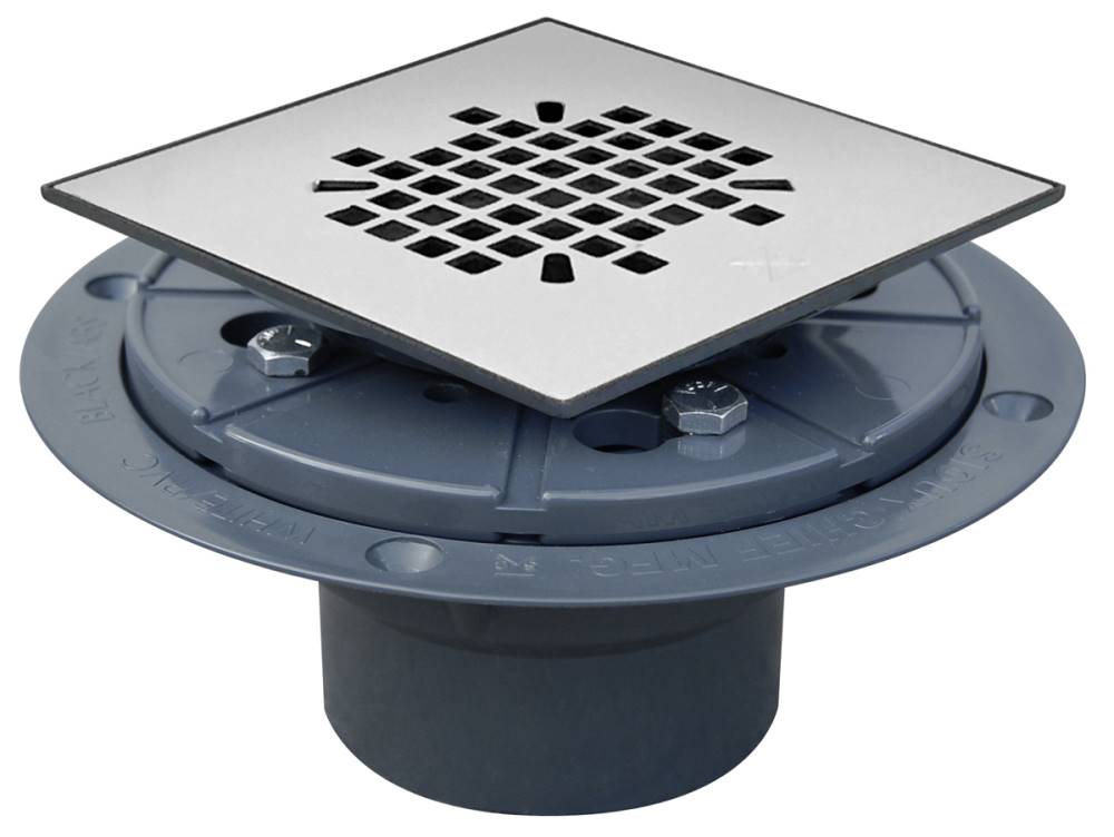 Sioux Chief 821-270PQ 2" PVC Snap-In Shower Pan Drain, 4-3/8" Square Strainer - Edmondson Supply