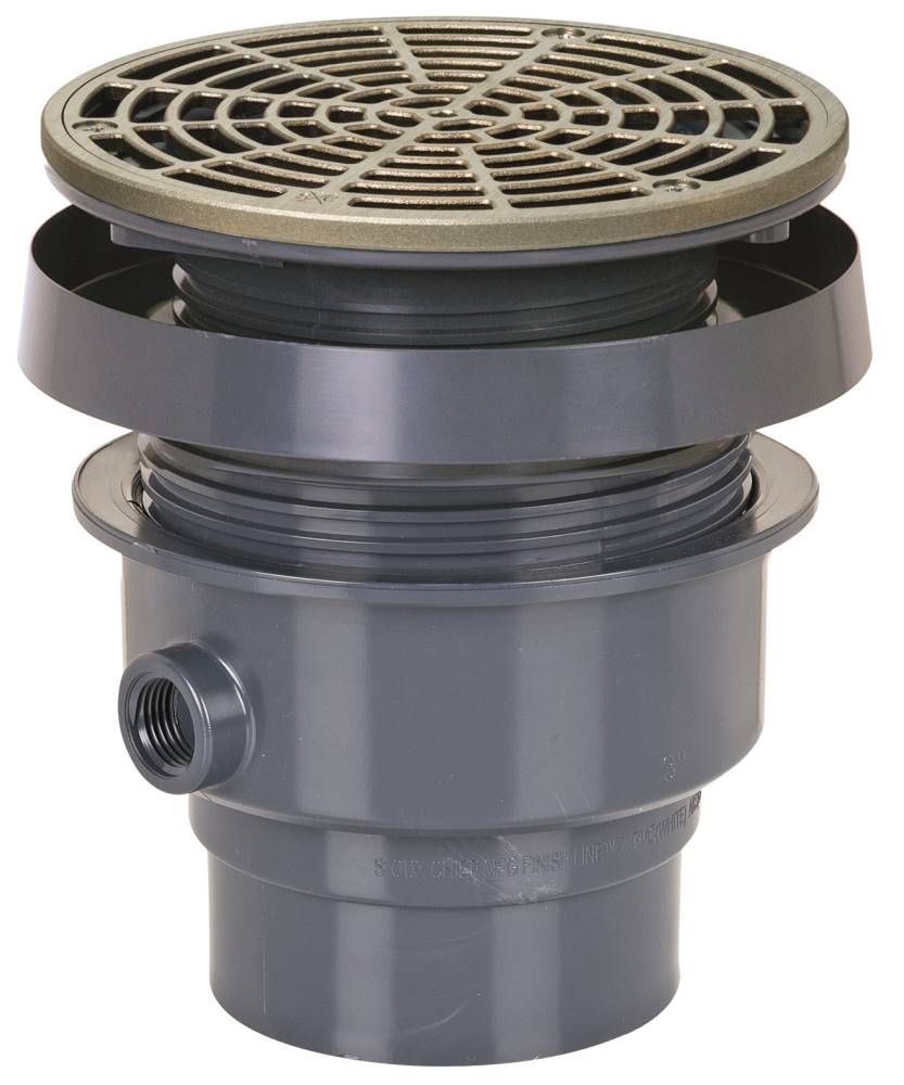 Sioux Chief 832-36PNR FinishLine™ On-Grade Floor Drain, 3'' x 4" PVC Hub - 6-1/2'' Round Nickel-Bronze Ring & Strainer - Edmondson Supply