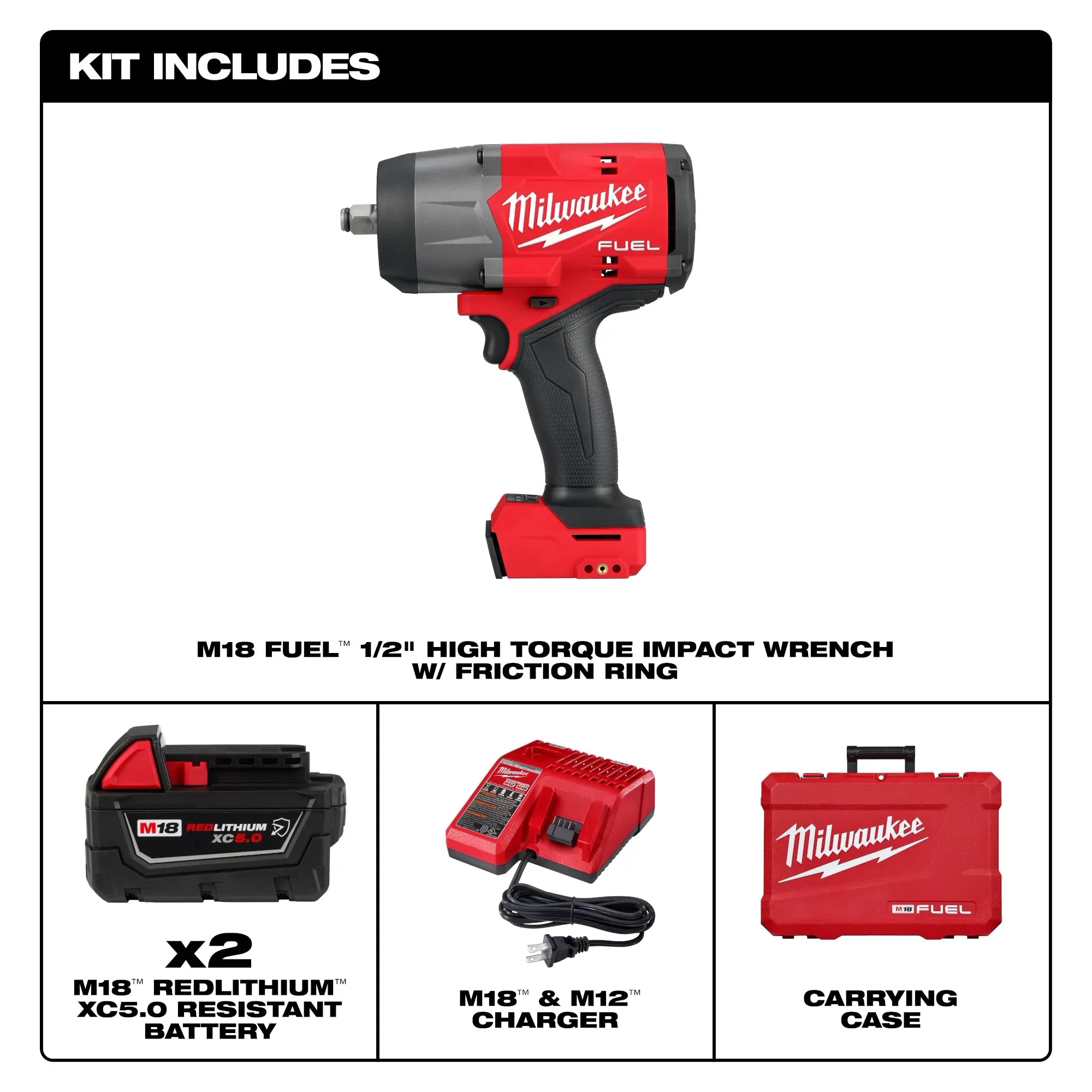 Milwaukee 2967-22 M18 FUEL™ 1/2" High Torque Impact wrench w/ Friction Ring Kit - Edmondson Supply