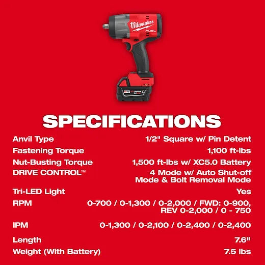 Milwaukee 2967-22 M18 FUEL™ 1/2" High Torque Impact wrench w/ Friction Ring Kit - Edmondson Supply