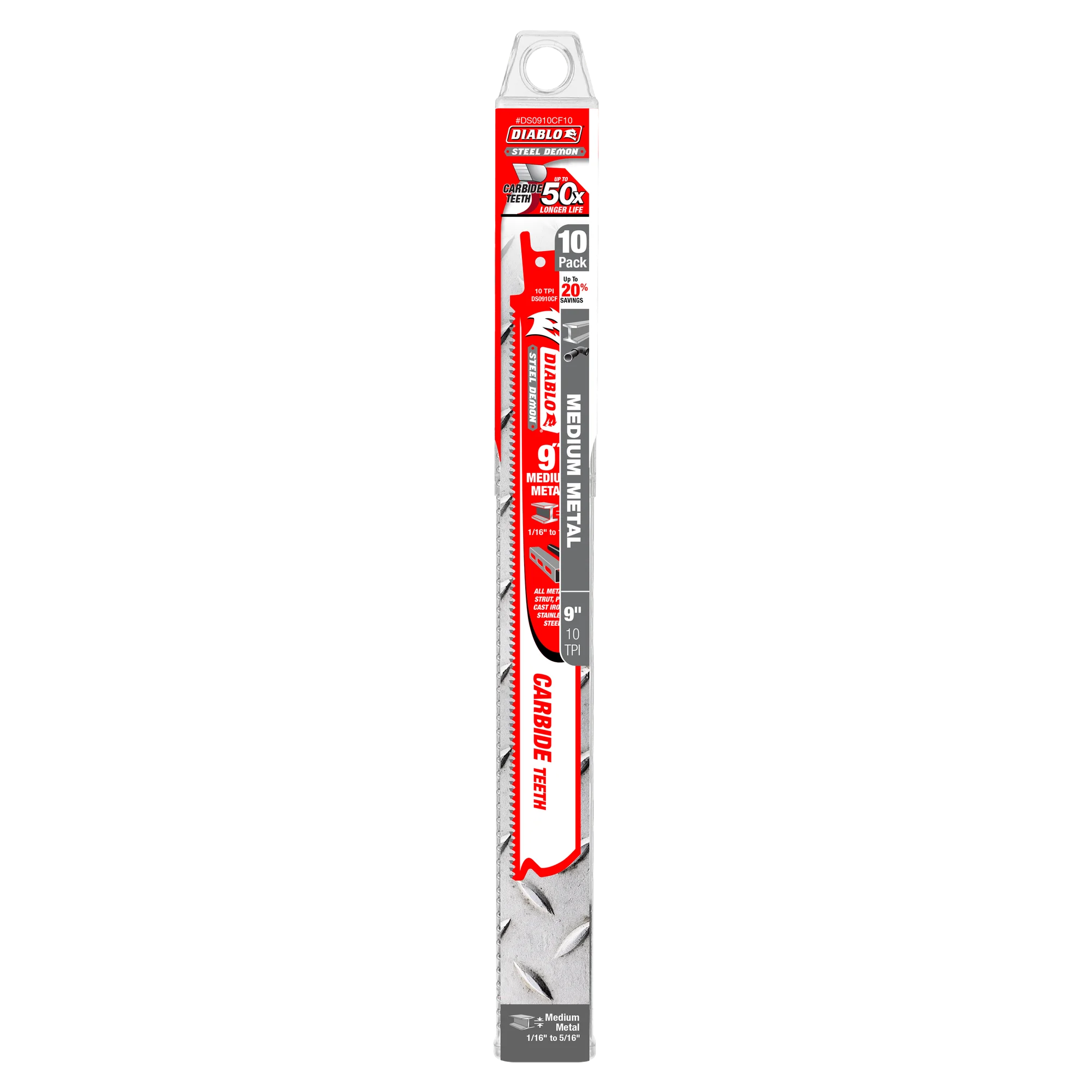 Diablo Tools DS0910CF10 9" 10 TPI Steel Demon™ Carbide Teeth Reciprocating Saw Blades for Medium Metal (10-pk) - Edmondson Supply