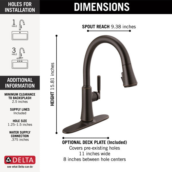 Delta CORANTO 9179-RB-DST Single Handle Pull Down Kitchen Faucet In Venetian Bronze