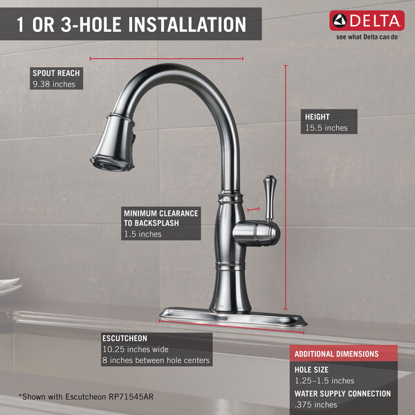 Delta CASSIDY™  9197-AR-DST Single Handle Pull-Out Kitchen Faucet With ShieldSpray® Technology In  Arctic Stainless