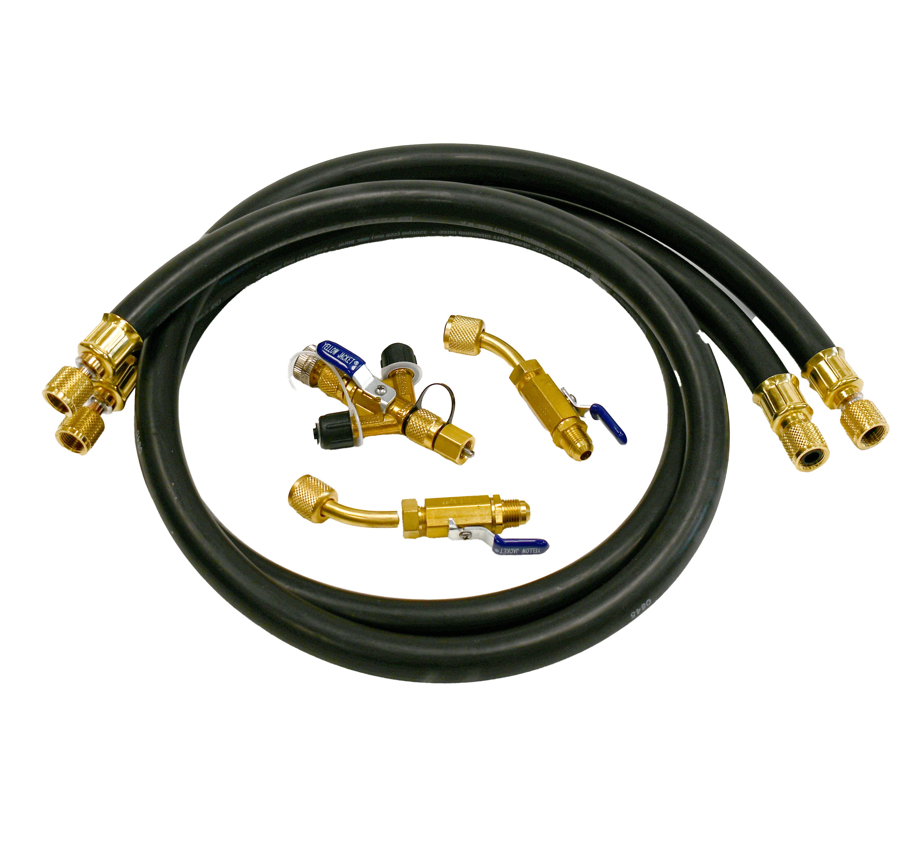 Yellow Jacket 93916 Deluxe MaxFlow™ Evac Kit: 93904, (2) 60” 1/2″ Hoses & (2) 3/8″ MFL X 3/8″ FFL 45° Ball Valves - Edmondson Supply