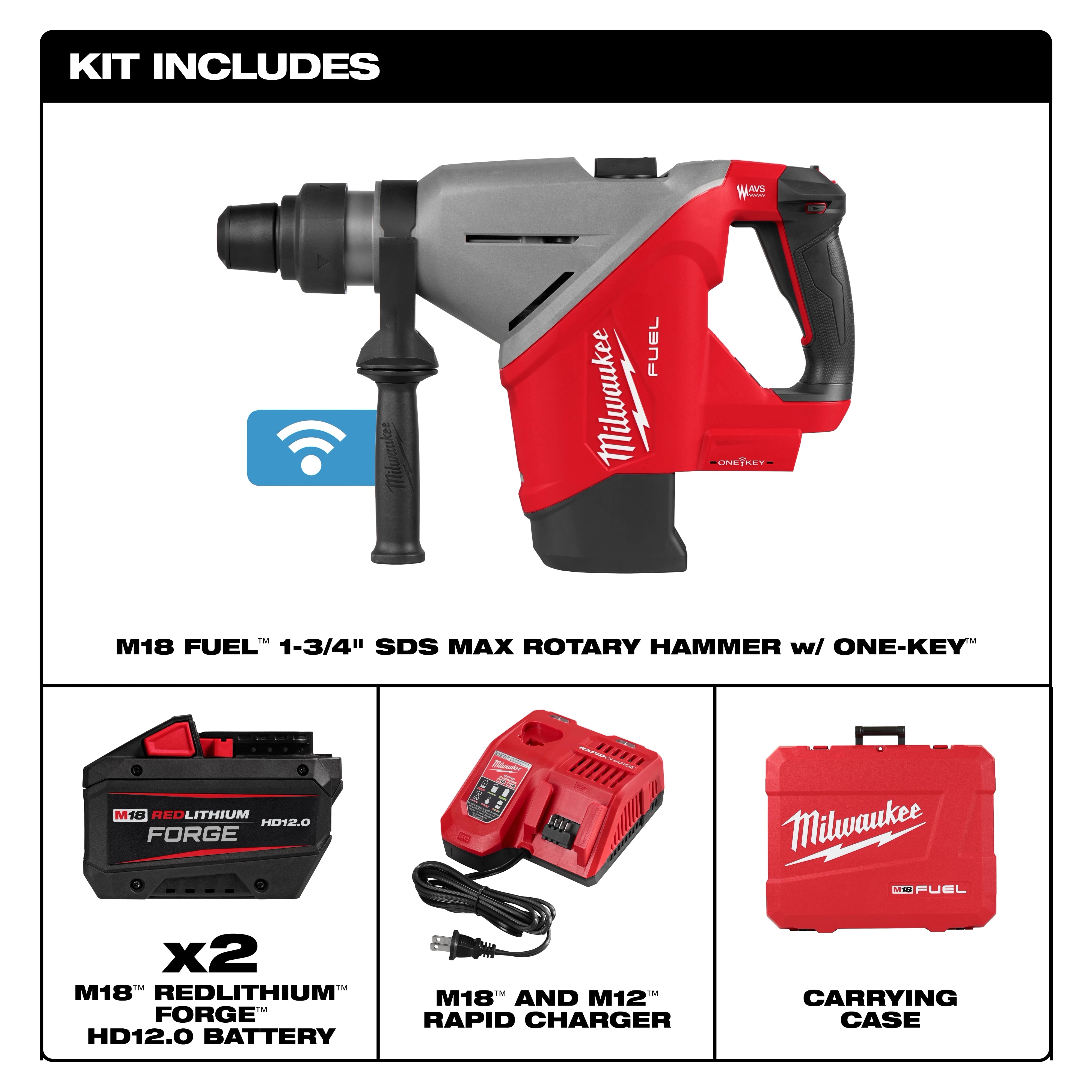 Milwaukee 2918-22HD M18 FUEL™ 1-3/4" SDS MAX Rotary Hammer Kit w/ ONE-KEY™ - Edmondson Supply