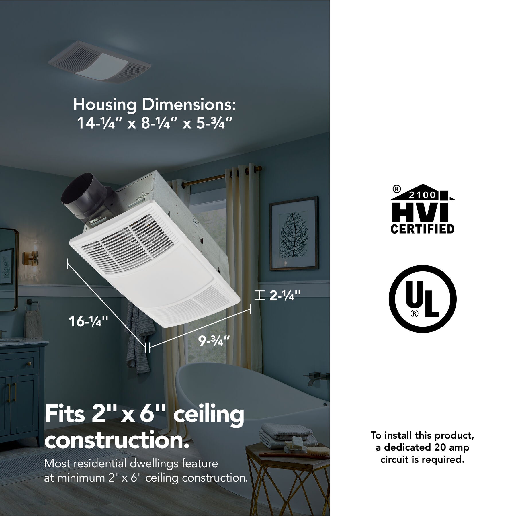 Broan® BHFLED80 PowerHeat™ 80 CFM 1.5 Sones Heater Exhaust Fan with CCT LED Lighting - Edmondson Supply