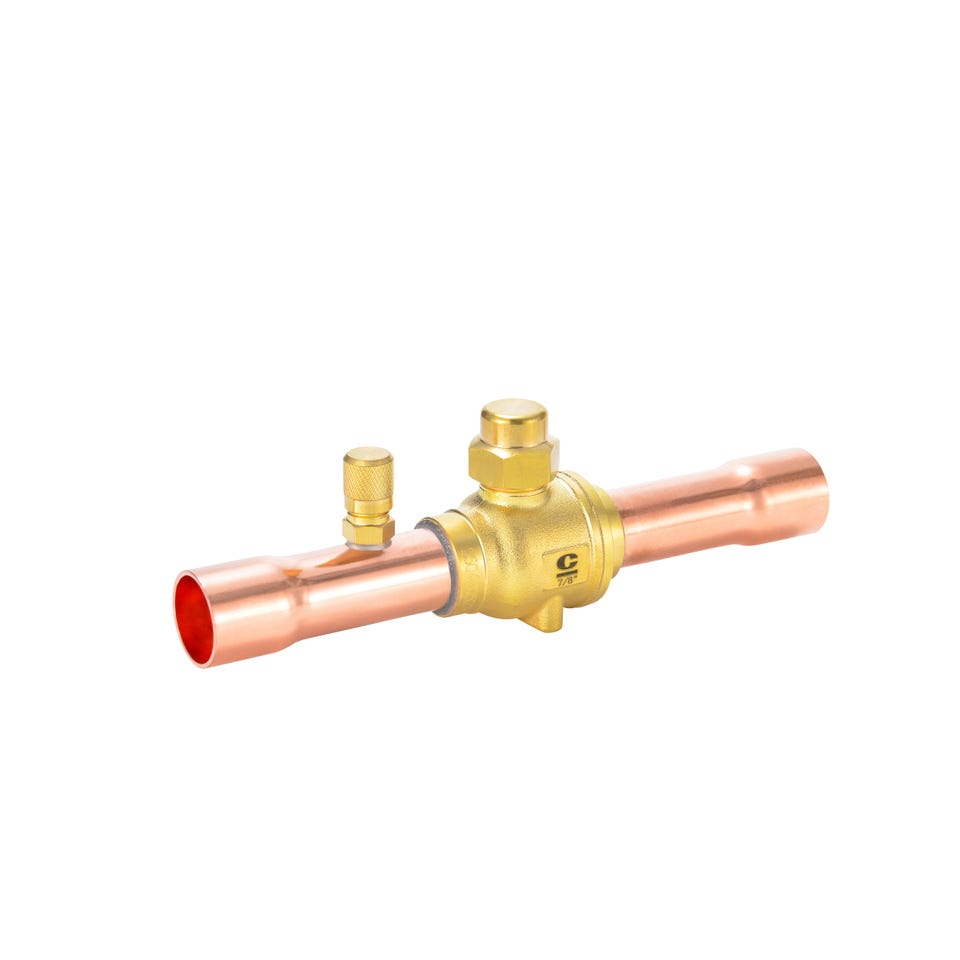Copeland White-Rodgers 081065 1/4" ODF BVSS Series Refrigeration Ball Valve w/ Access Valve & Brass Locking Seal Cap - Edmondson Supply
