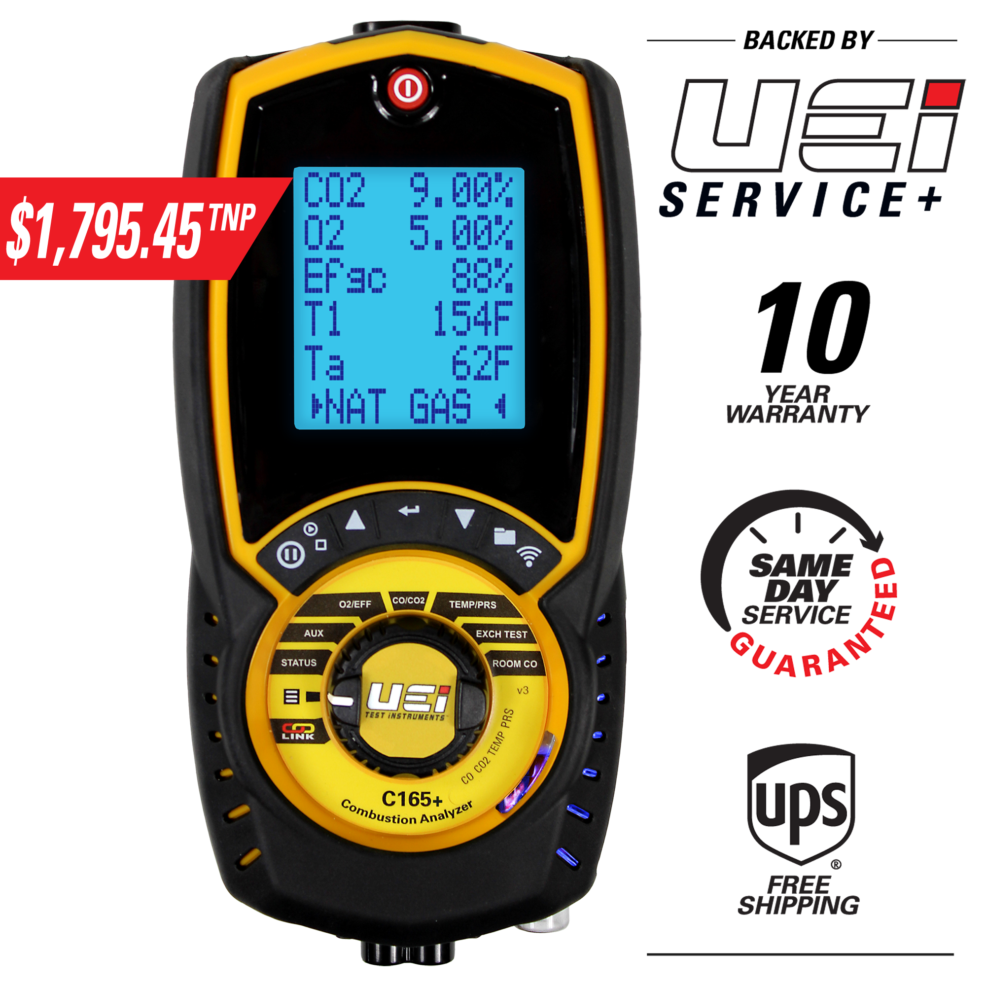 UEi C165+ Residential/Commercial Combustion Analyzer w/High ppm CO reading - Edmondson Supply