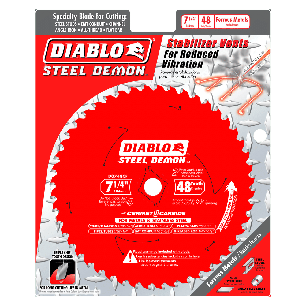 Diablo Tools D0748CFA 7-1/4 in. x 48 Tooth Cermet II Saw Blade for Metals and Stainless Steel (1 pack) - Edmondson Supply