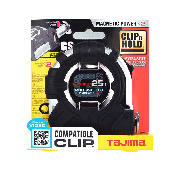 Tajima GS-SC25BW GS-LOCK™ MAGNETIC POWER x2 COMPATIBLE CLIP Tape Measure - 25 ft - Edmondson Supply