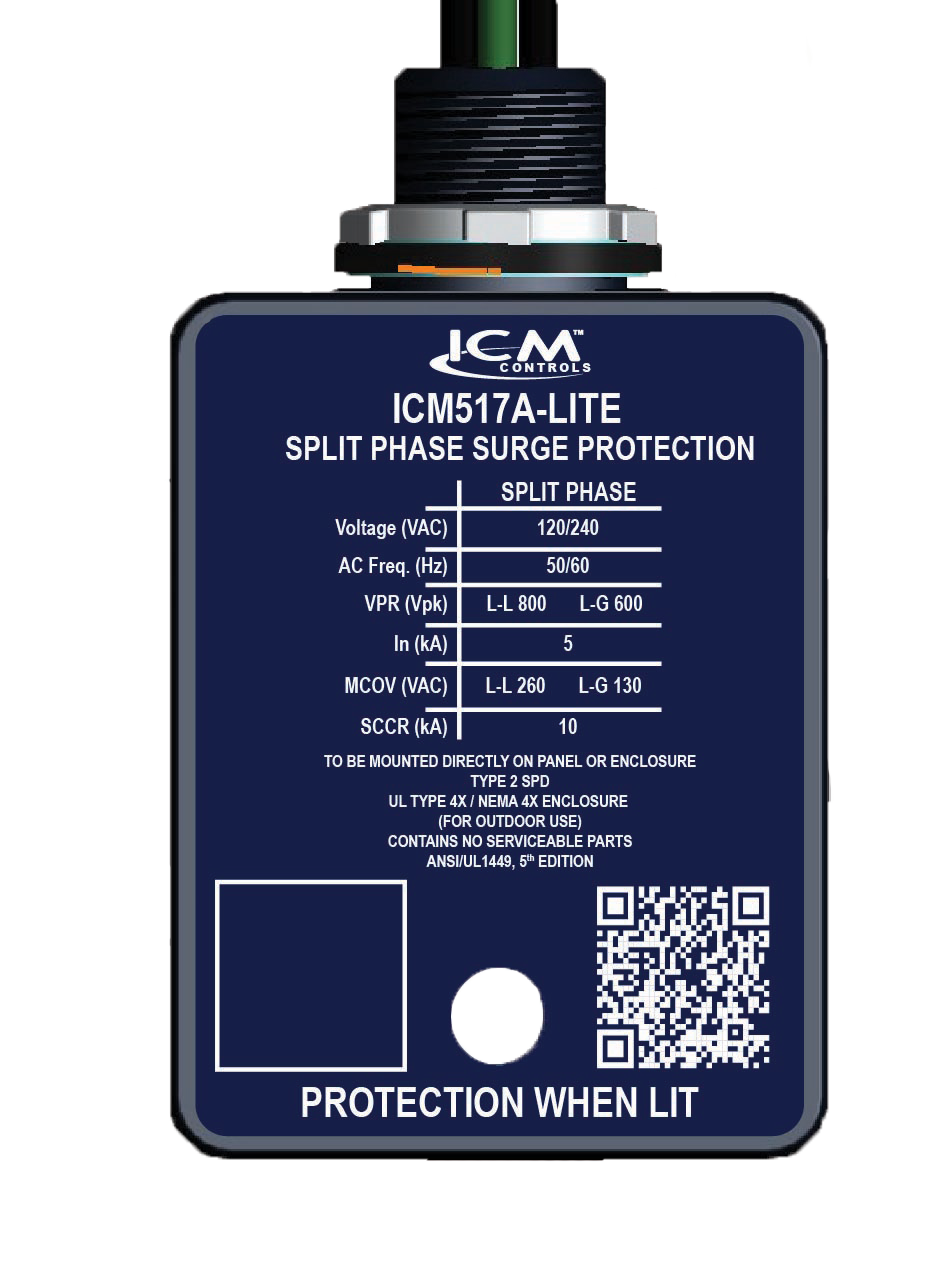 ICM Controls ICM517A-LITE Split-Phase, Type 2 Surge Protective Device - Edmondson Supply
