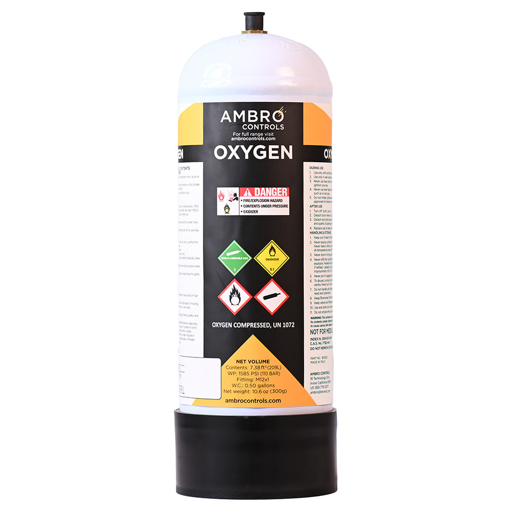 Ambro Controls 1811325 Oxygen Cylinder for Oxyset Mobile Brazing & Welding System, 1.9L - Edmondson Supply