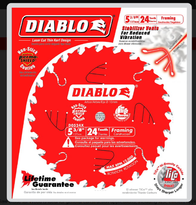 Diablo Tools D0524X 5-3/8" x 24-Teeth Framing Saw Blade for Wood - Edmondson Supply