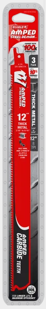 Diablo Tools DS1208CFA3 12" 8TPI AMPED™ Steel Demon™ Carbide Teeth Reciprocating Saw Blades for Thick Metal (3 Pack) - Edmondson Supply