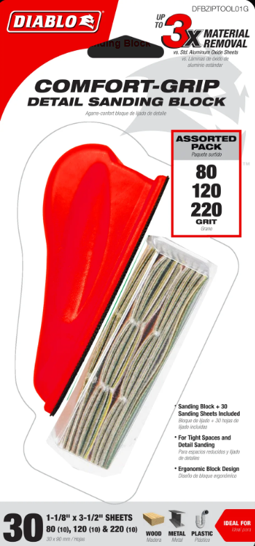 Diablo Tools DFBZIPTOOL01G Comfort-Grip™ Detail Sanding Block - Edmondson Supply