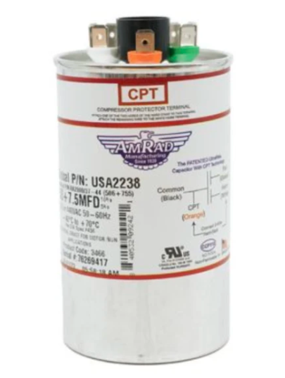 MARS USA2238 AmRad 50/7.5 MFD 370/440V Round Motor Dual Run Capacitor