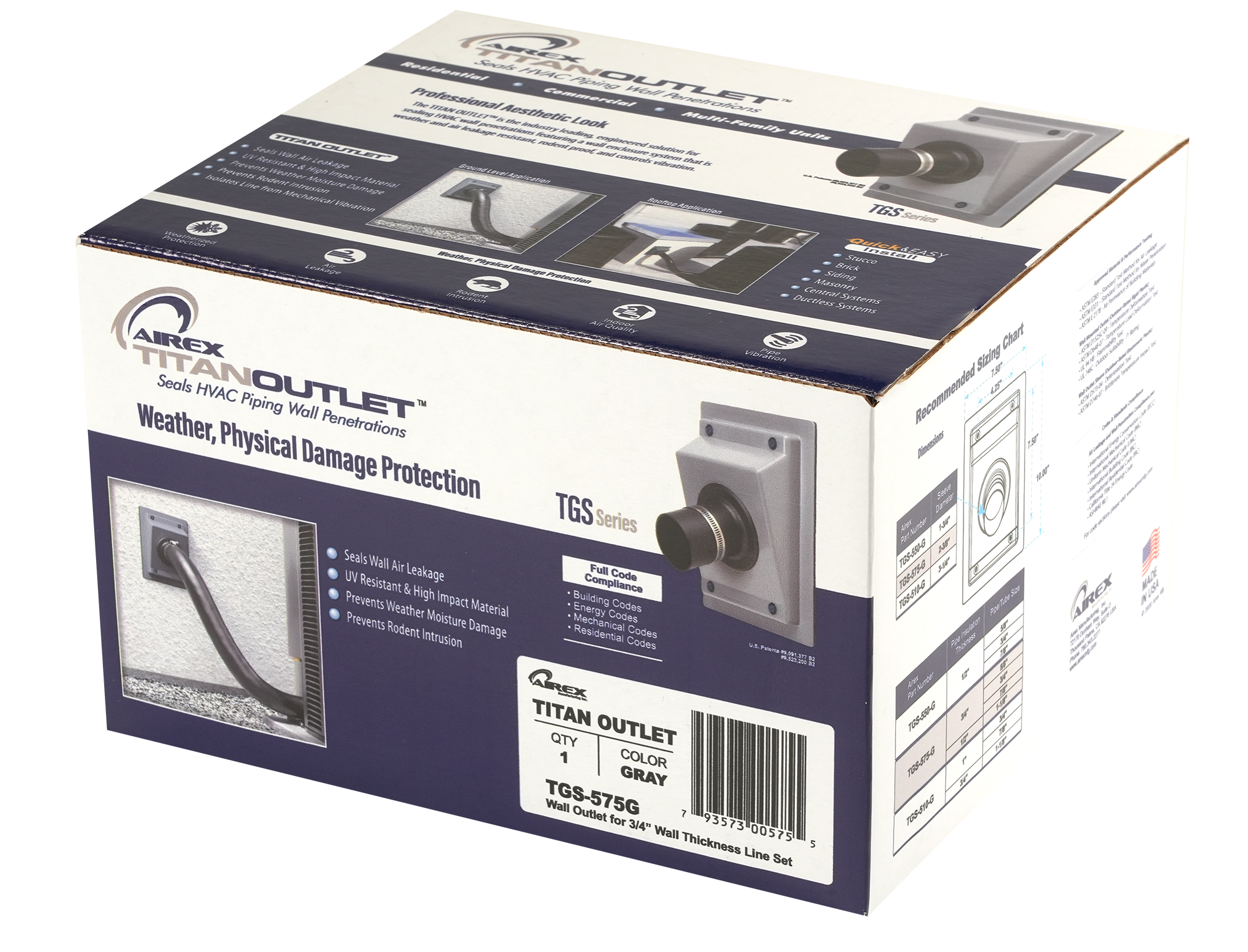 Airex TGS-575-G TITAN OUTLET for 5/8" - 7/8" Line Sets with 3/4" Wall Insulation, Gray - Edmondson Supply