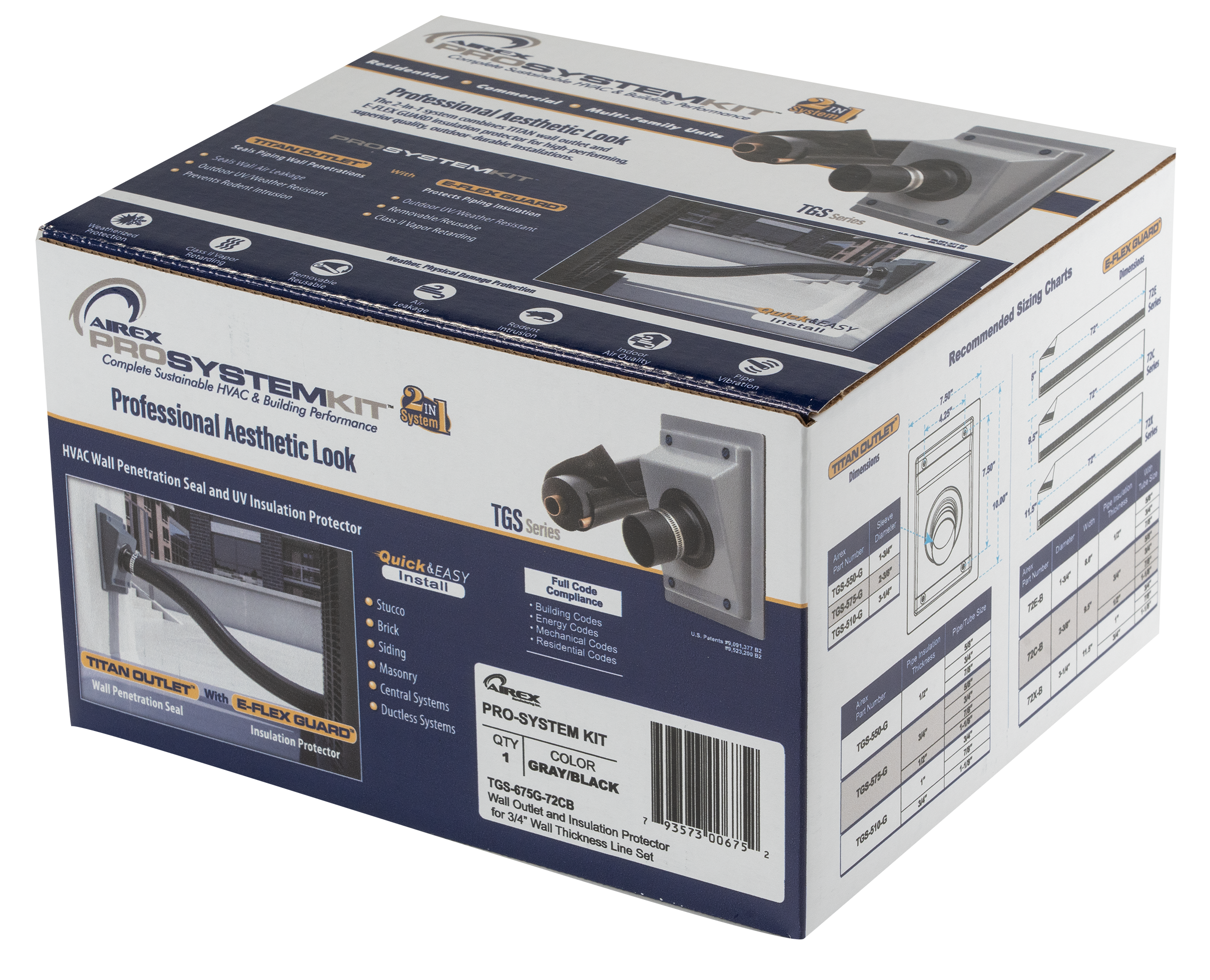 Airex TGS-675G-72C-B PRO-SYSTEM KIT for 5/8" - 7/8" Line Sets with 3/4" Wall Insulation, Gray/Black (TITAN OUTLET & E-FLEX GUARD) - Edmondson Supply