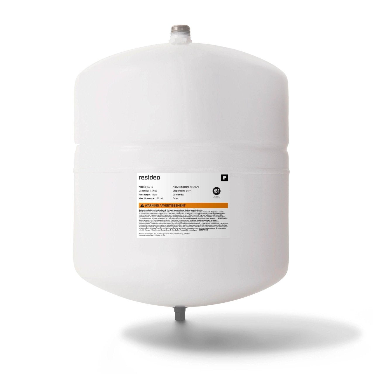 Resideo TX-12/U 4.4 Gallon Potable Water Thermal Expansion Tank, 3/4" - Edmondson Supply