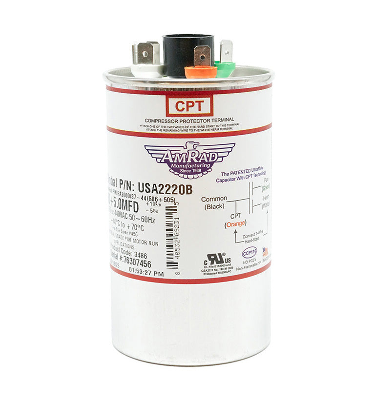 MARS USA2220B AmRad 60/5 MFD 370/440V Round Motor Dual Run Capacitor - Edmondson Supply