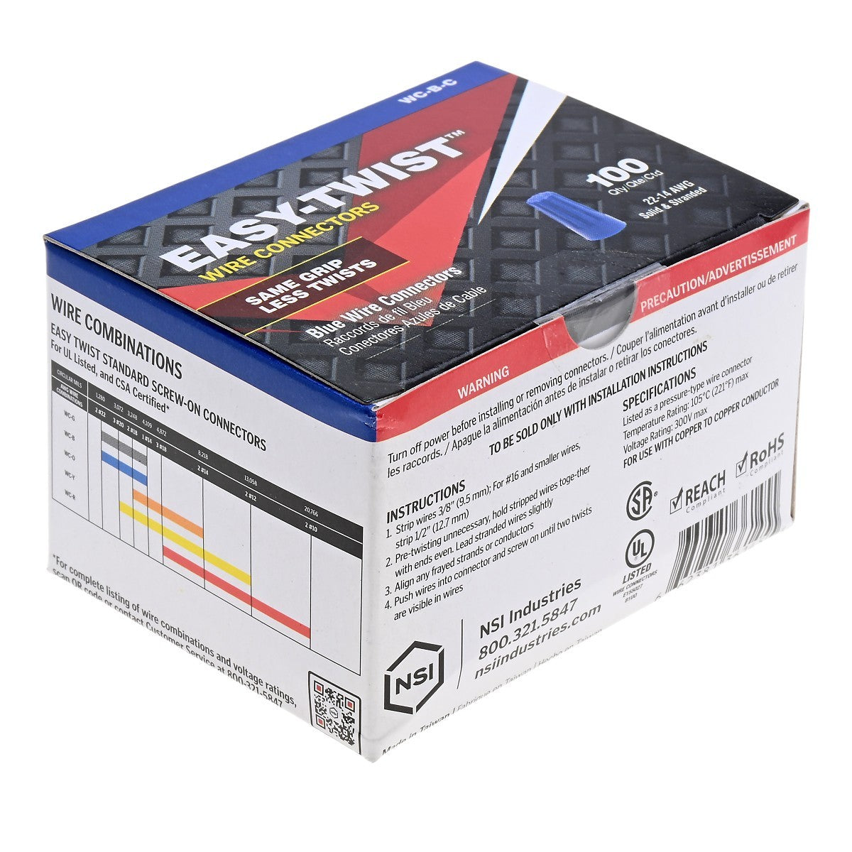 NSI WC-B-C Standard Blue Easy Twist, 22-14 Awg – Carton Of 100 - Edmondson Supply
