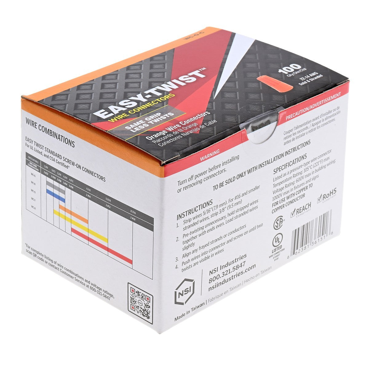 NSI WC-O_C Standard Orange Easy Twist, 22-14 Awg – Carton Of 100 - Edmondson Supply
