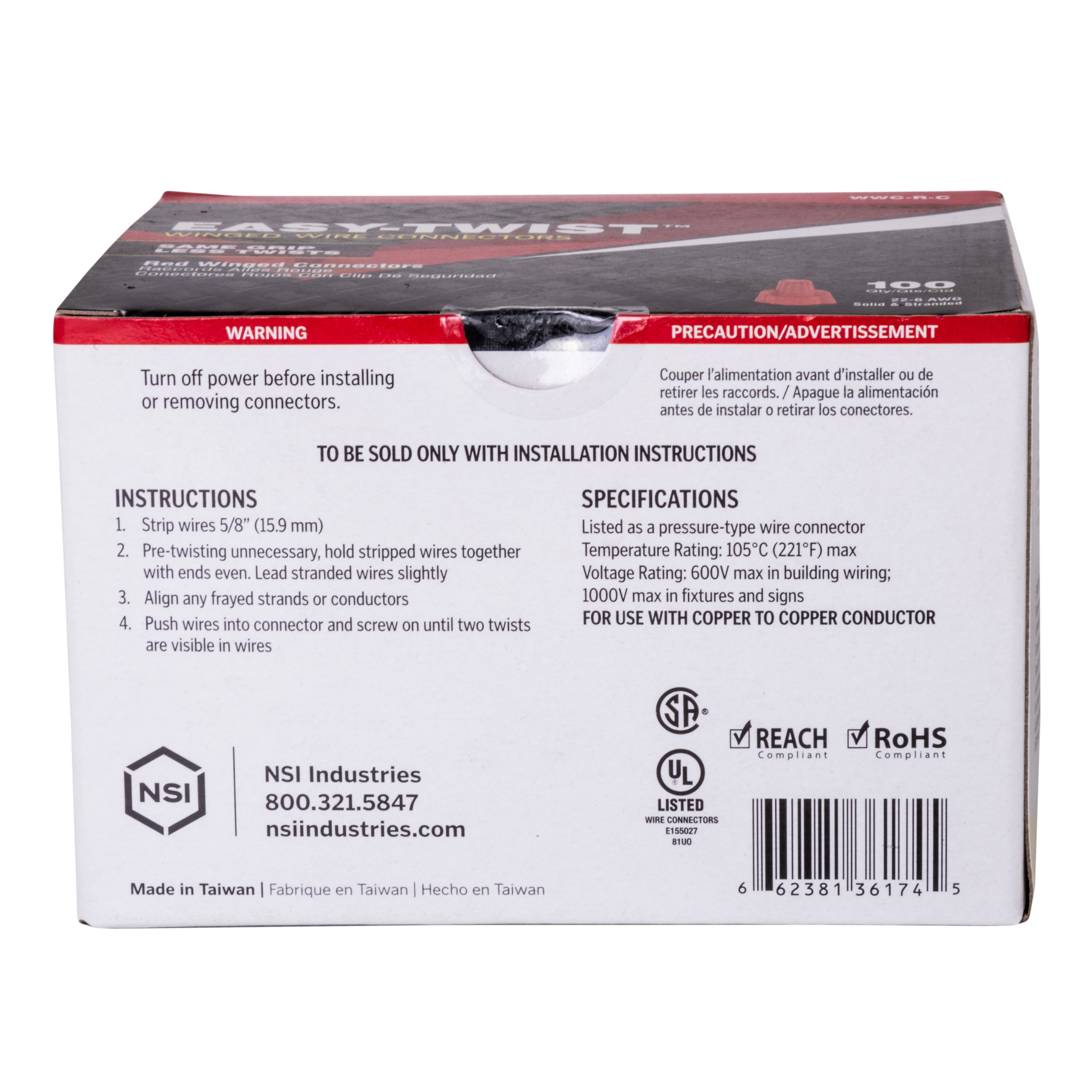 NSI WWC-R-C Winged Red Easy Twist, 18-8 Awg - Carton of 100 - Edmondson Supply