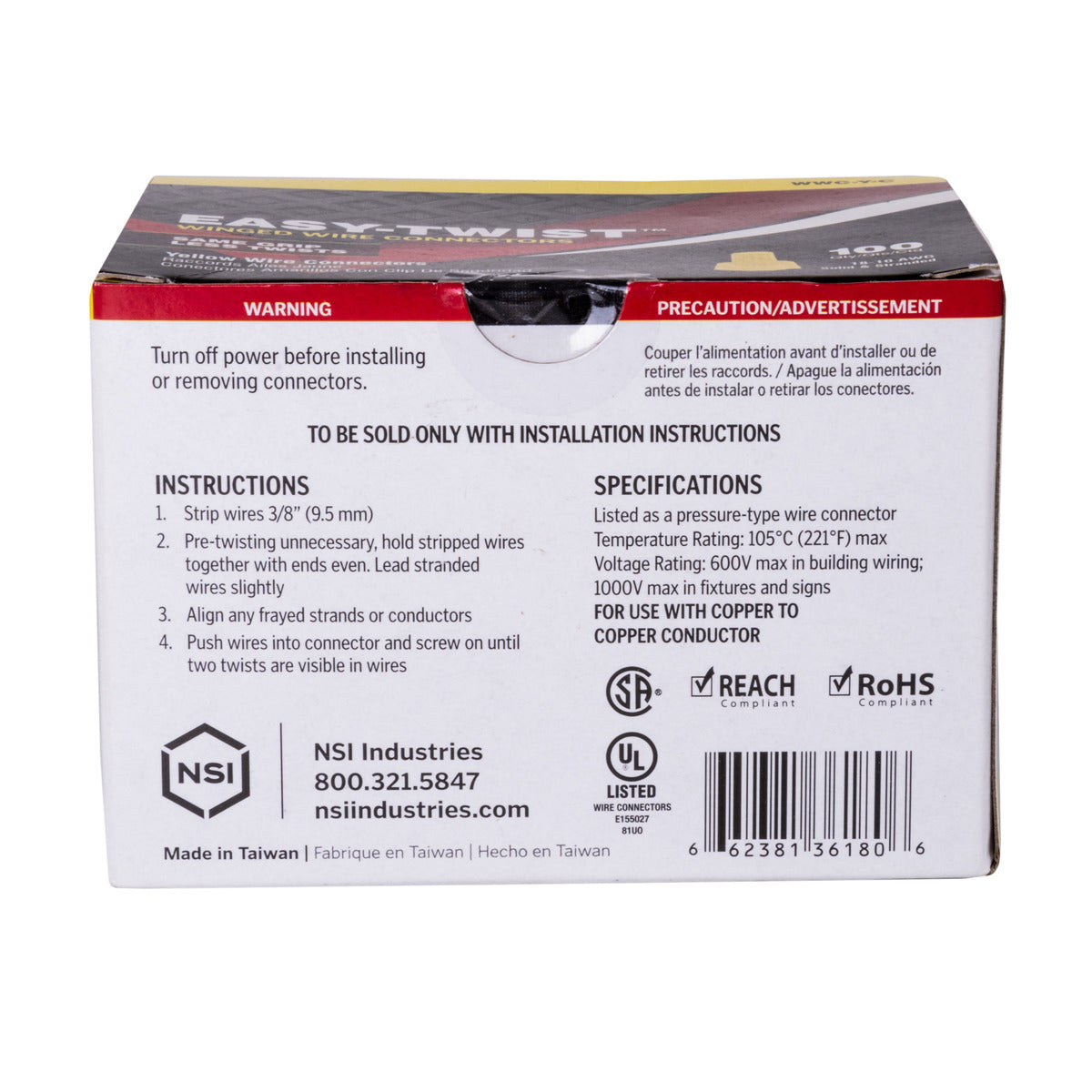 NSI Easy-Twist Yellow Winged Wire Connector with Quick-Grip Spring, 100 Carton