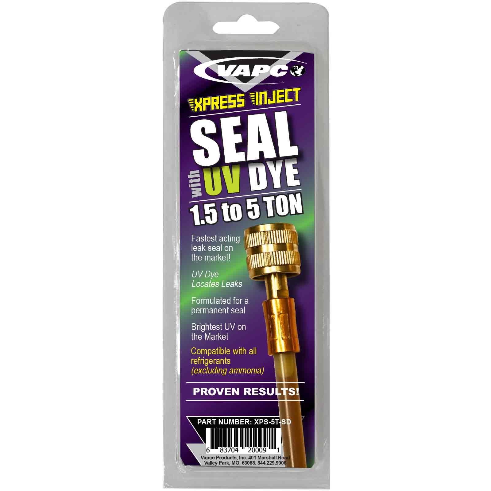 Vapco Products XPS-7.5T-SD Xpress Seal Direct Inject AC Leak Sealant with UV Dye, 5 - 7.5 Tons - Edmondson Supply