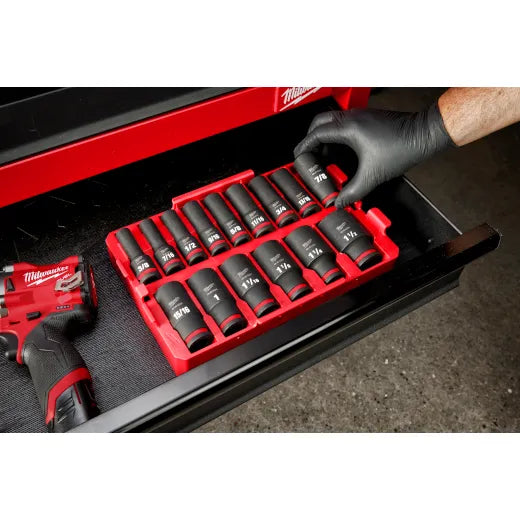 Milwaukee 49-66-6817 SHOCKWAVE Impact Duty™ Socket 1/2” Dr 15PC SAE TRAY Set - Edmondson Supply