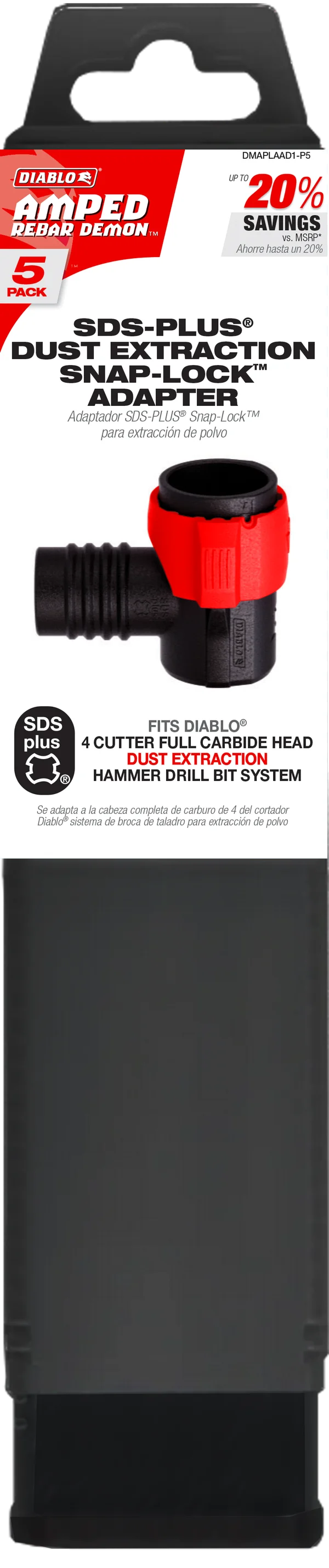 Diablo DMAPLAAD1-P5 AMPED™ Rebar Demon™ SDS-Plus Snap-Lock™ Adapter (5 Pack) - Edmondson Supply