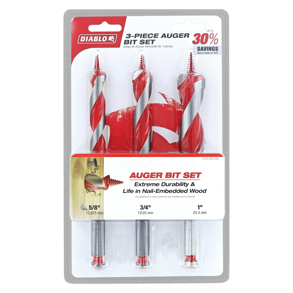 Diablo Tools DAG1900-S3 Auger Bit Set for Wood & Nail-Embedded Wood (3-pc) - Edmondson Supply
