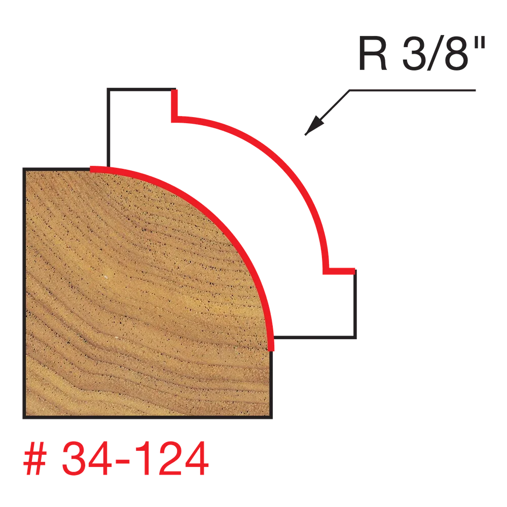 Freud 34-124 3/8" Radius Rounding Over Bit (Shank dia. 1/2") - Edmondson Supply