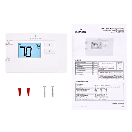 Emerson White-Rodgers 1F75P-21NP 70 Series Non-Programmable PTAC Thermostat - Edmondson Supply