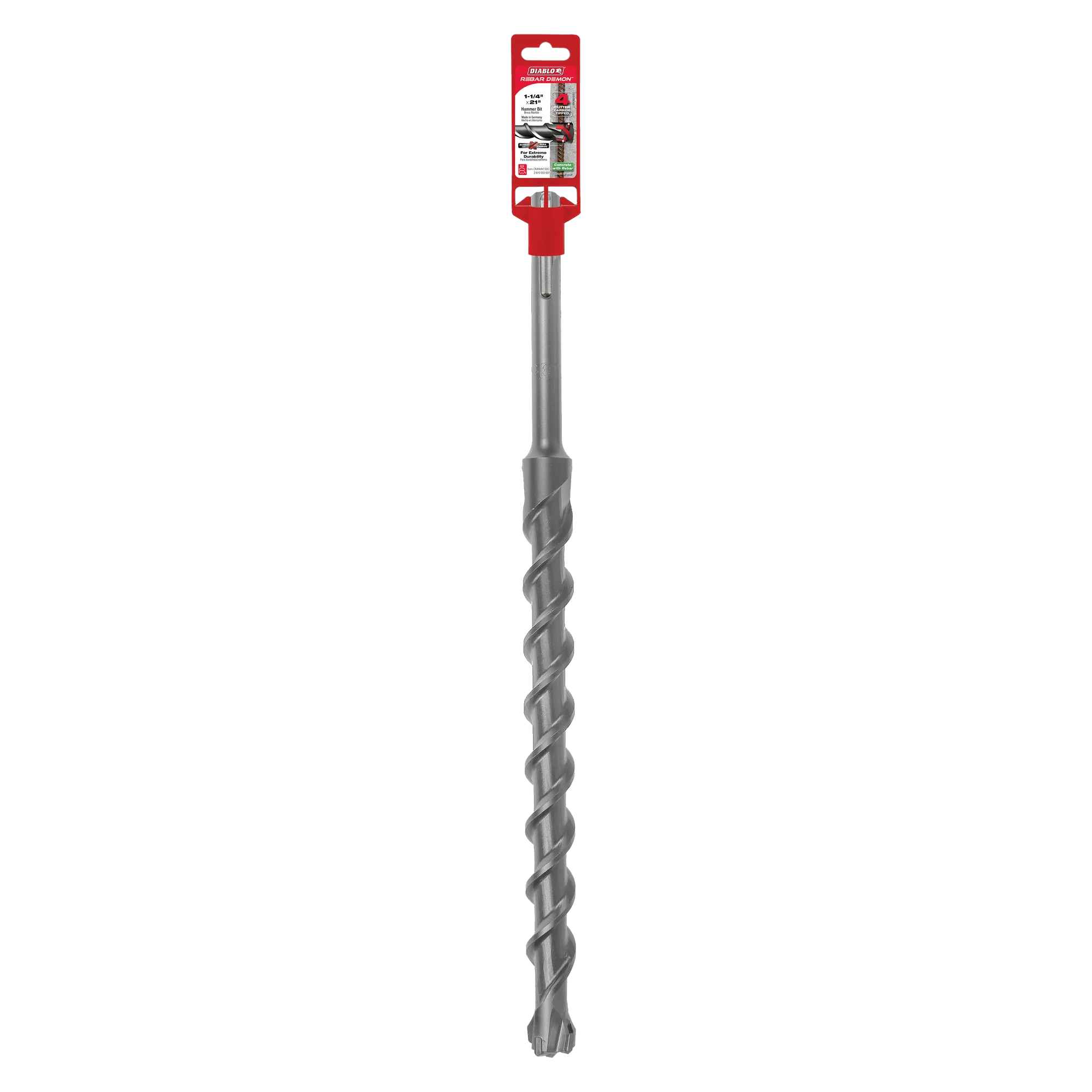 Diablo Tools DMAMX1300 1-1/4 in. x 16 in. x 21 in. Rebar Demon™ SDS-Max 4-Cutter Full Carbide Head Hammer Drill Bit - Edmondson Supply