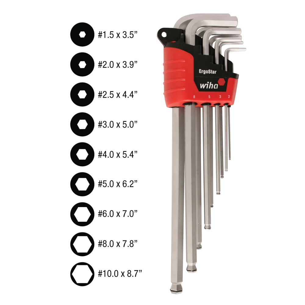 Wiha Tools 66990 9 Piece MagicRing Ball End Long Arm Hex L-Key Set - Metric - Edmondson Supply