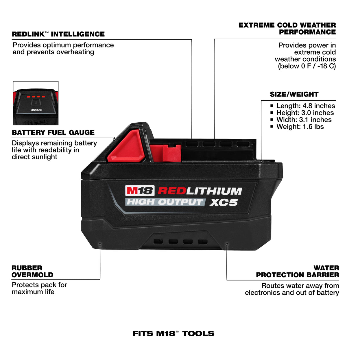 Milwaukee 48-11-1855 M18™ REDLITHIUM™ HIGH OUTPUT™ XC5™ Battery Pack - Edmondson Supply