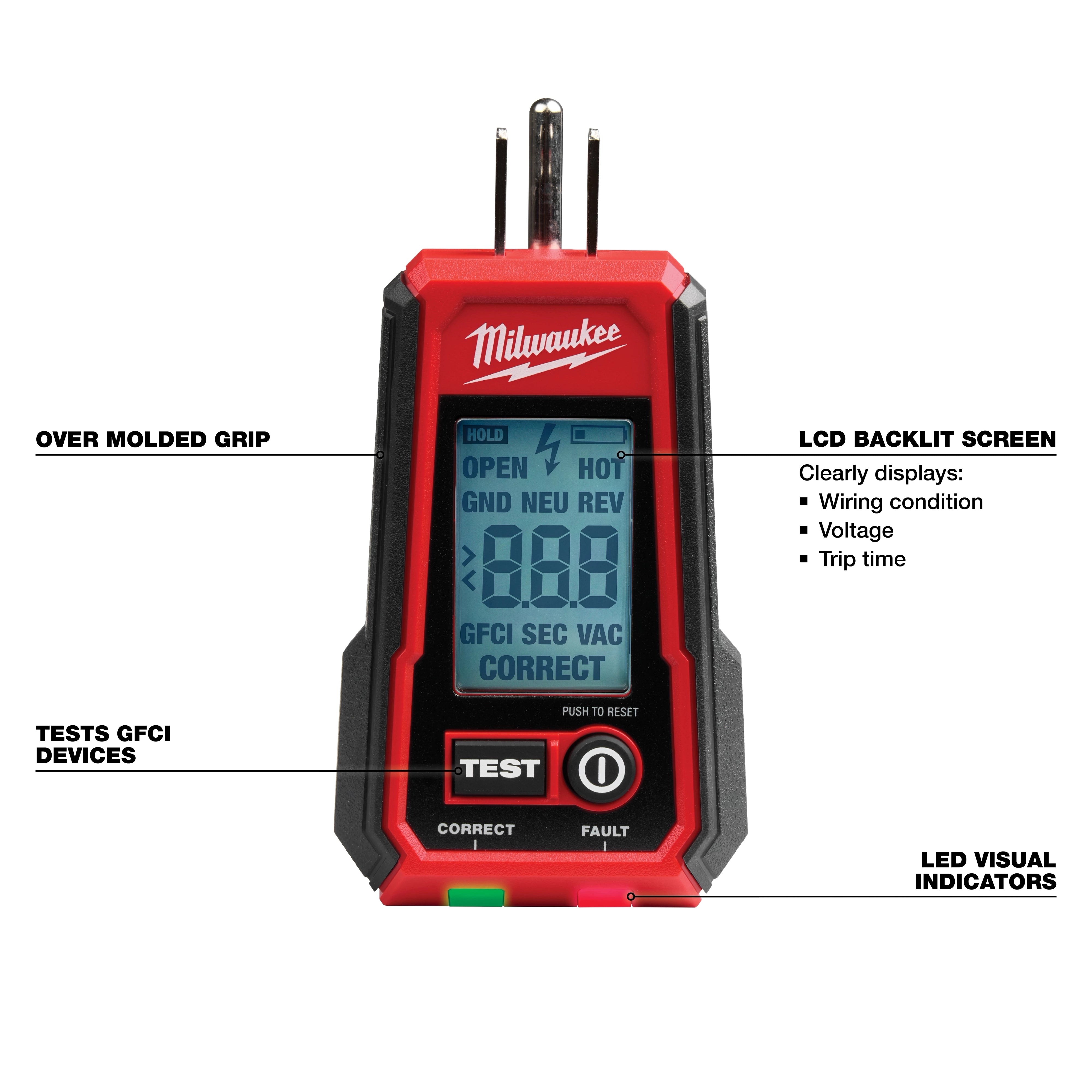 Milwaukee 3211-20 Digital GFCI Receptacle Tester and Voltage Detector w/ LED - Edmondson Supply