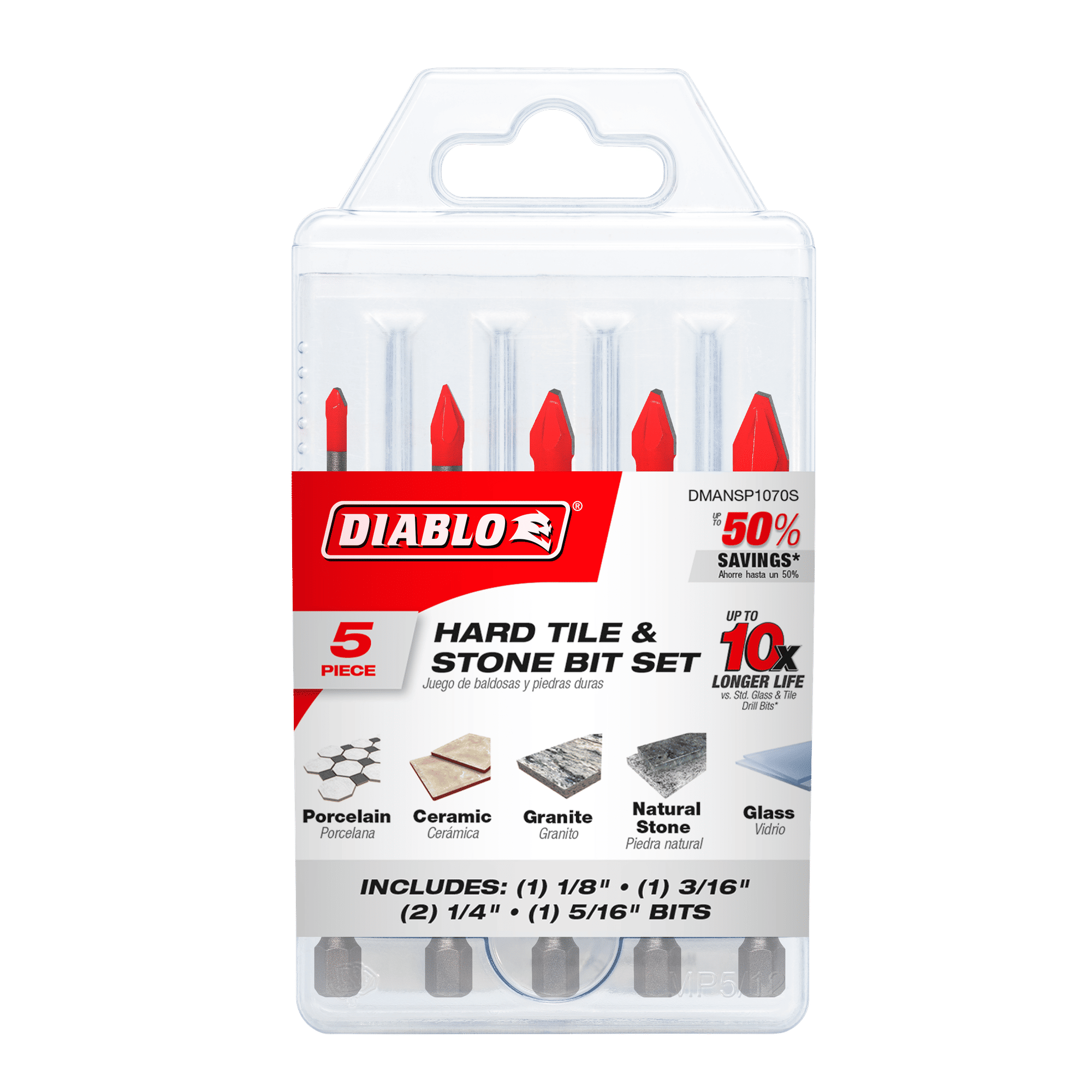 Diablo Tools DMANSP1070S Hard Tile & Stone Carbide Tipped Drill Bit Set (5-pc) - Edmondson Supply